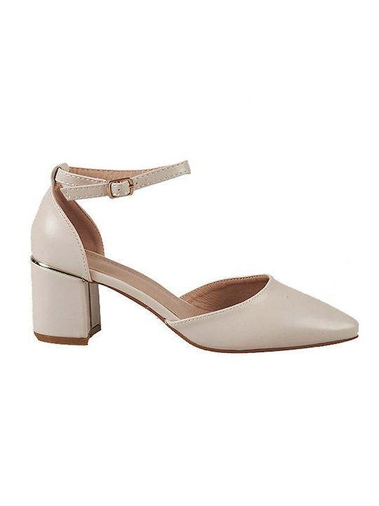 Elenross Beige Medium Heels with Strap