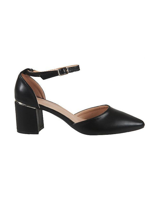 Elenross Black Medium Heels with Strap