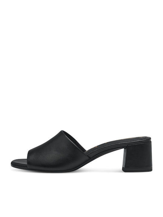Leather Mules with Chunky Low Heel in Black Color