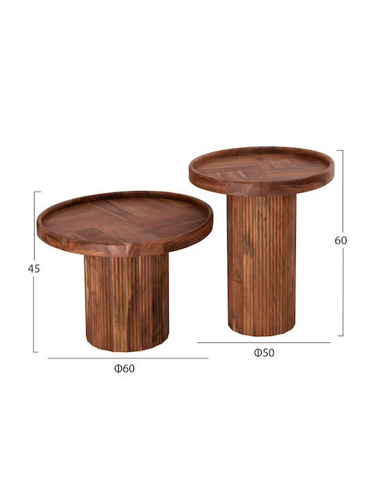 Round Coffee Table Rajjeh made of Solid Wood Natural Acacia 2pcs L60xW60xH60cm