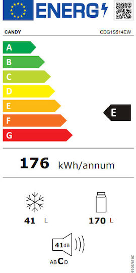 Candy Ψυγείο Δίπορτο 211lt Υ142.8xΠ54xΒ55.1εκ. Λευκό CDG1S514EW