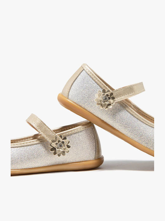 Kids Leather Ballerinas with Hoop & Loop Closure Gold