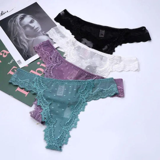 Chicret Γυναικείο Sexy String με Δαντέλα Μαύρο