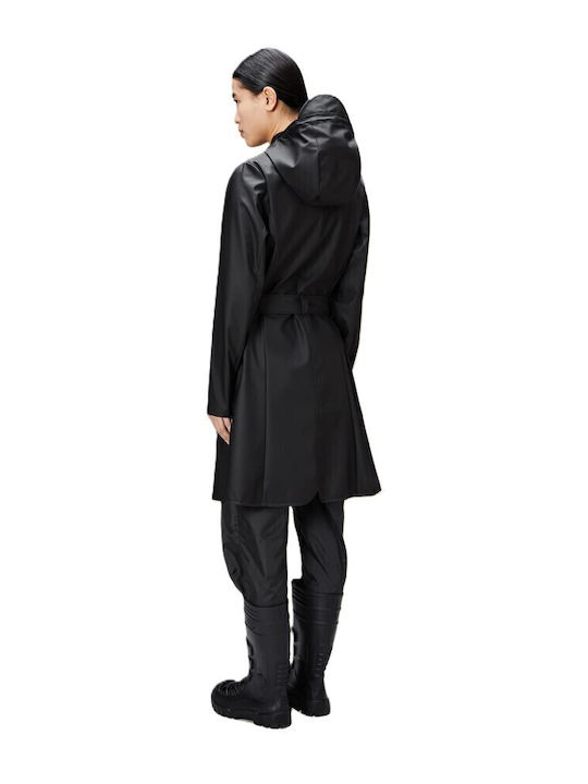 Women's Long Lifestyle Jacket Waterproof and Windproof for Spring or Autumn with Hood Black