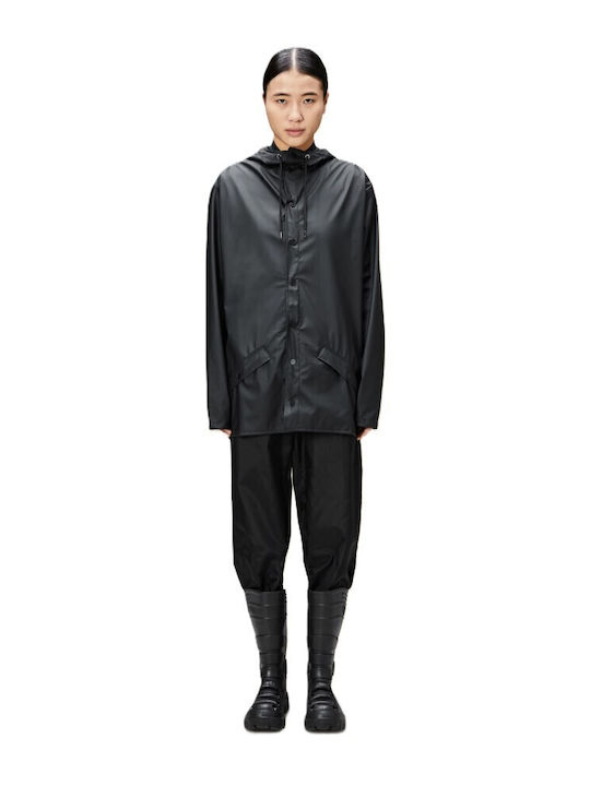 Women's Short Lifestyle Jacket Waterproof for Spring or Autumn with Hood Black