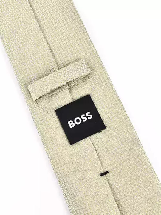 Boss Ανδρική Γραβάτα Μεταξωτή με Σχέδια σε Μπεζ Χρώμα