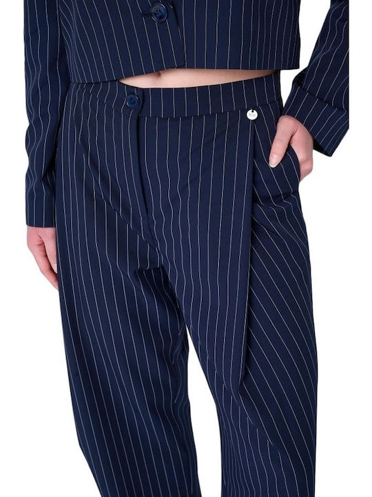 Women's Fabric Trousers Striped Navy Blue