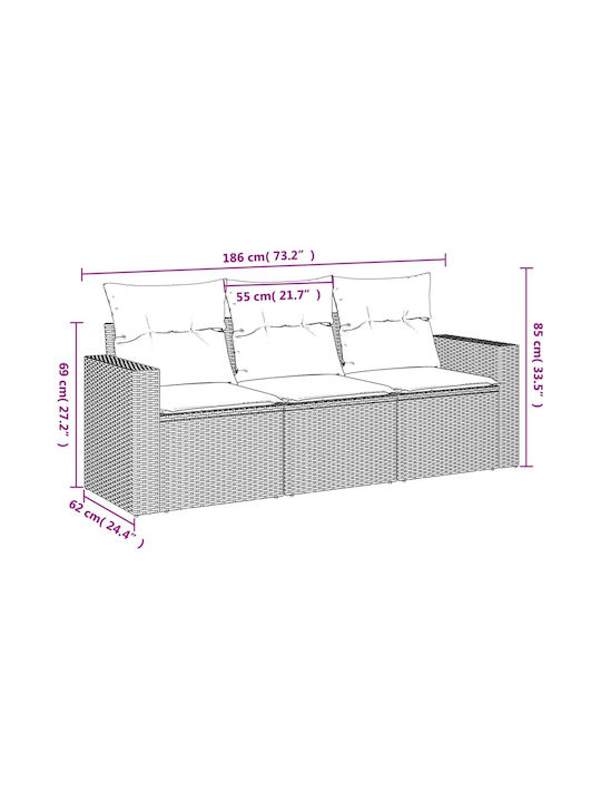 vidaXL Tree-Seater Outdoor Rattan Sofa with Cushions 55x55x69cm