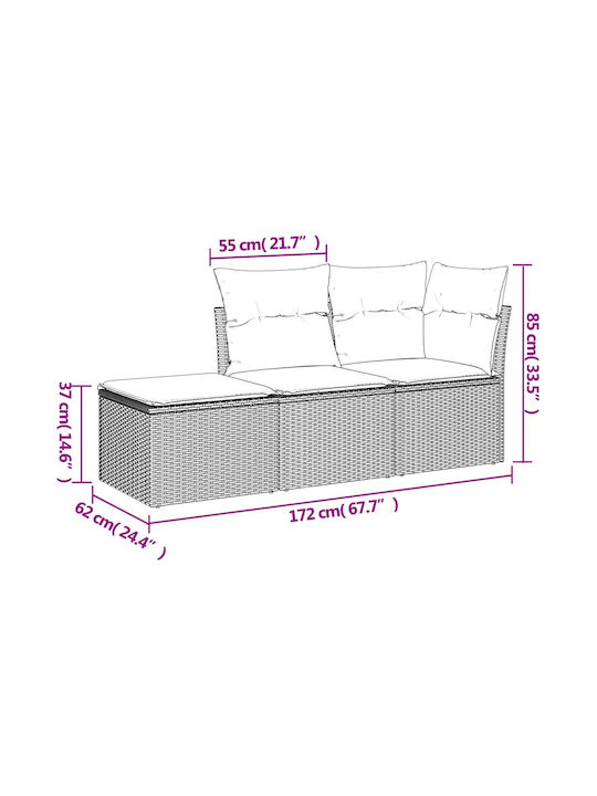 vidaXL Tree-Seater Outdoor Sofa Rattan with Cushions 55x55x69cm