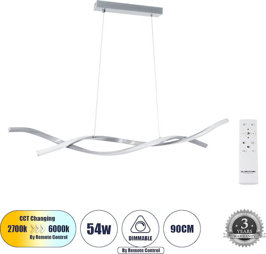 GloboStar Morales Silver LED Pendant Ceiling Light with Warm to Cool White Light Rail 90x14x14cm