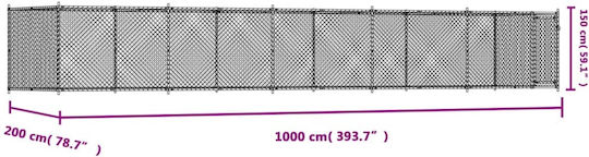 vidaXL Металик Парк За Куче 1000x200x150см Сив