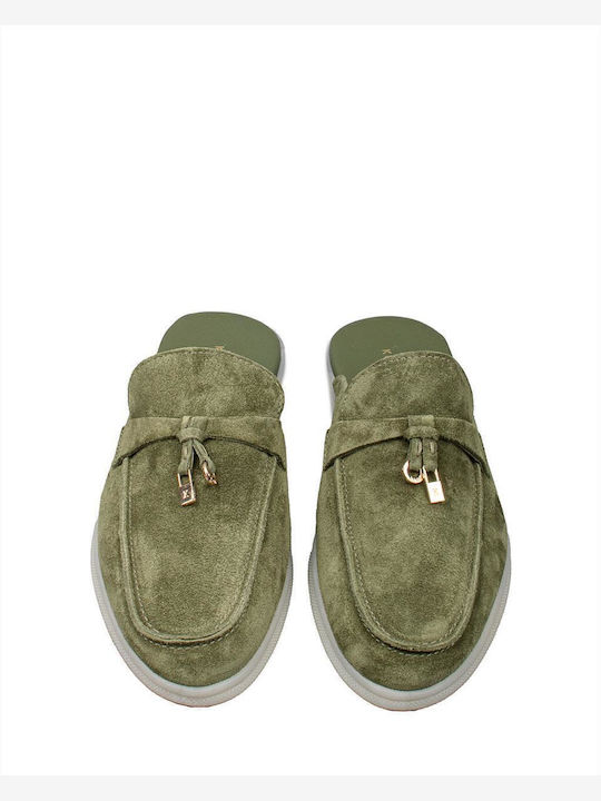 Flat Suede Mules σε Πράσινο Χρώμα