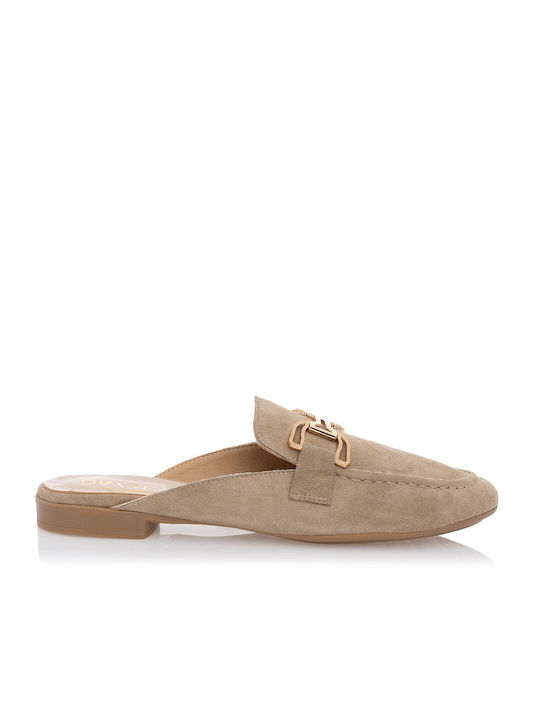 Sante Day 2 Day Flat Leather Mules Beige