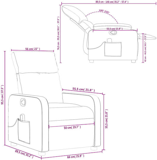 Relax Armchair Massage with Footstool Beige 66x89.5x95.5cm