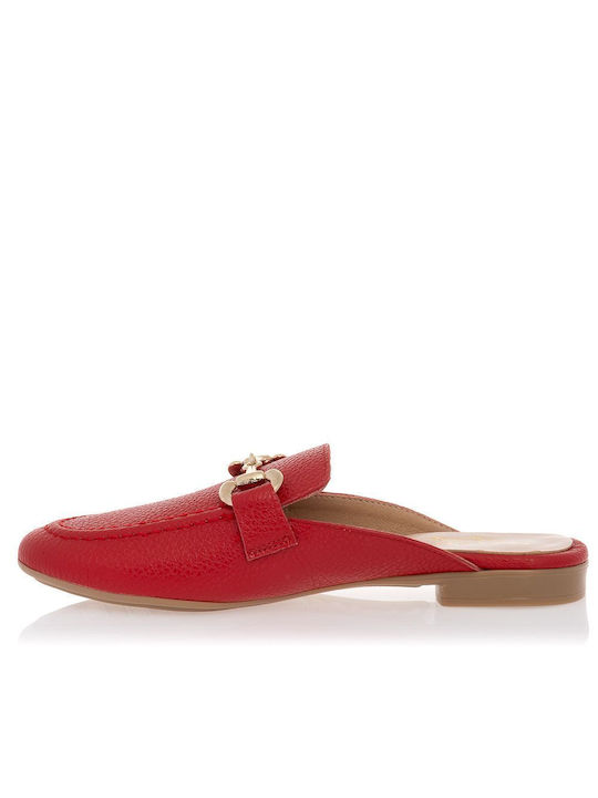 Sante Flat Leather Mules Red