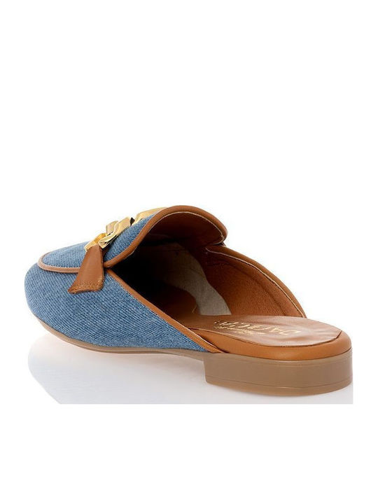 Flach Leder Mules in Blau Farbe