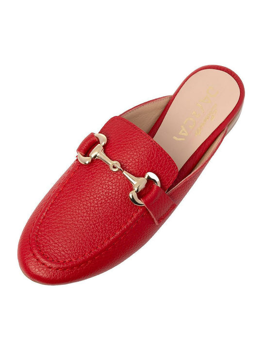 Flat Δερμάτινα Mules σε Κόκκινο Χρώμα