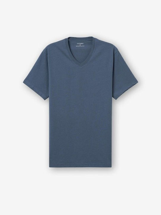 Tiffosi Men's Short Sleeve Blouse with V-Neck Blue