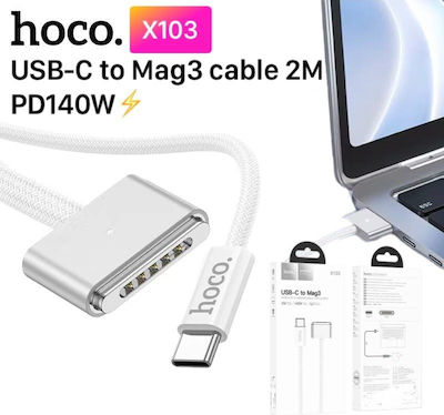 Hoco X103 Magnetic / LED USB 2.0 Cable USB-C male - Magsafe 3 140W Λευκό 2m (33987)