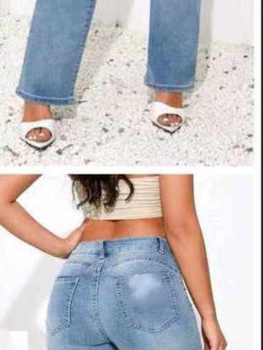 High Waist Women's Jean Trousers Push Up in Straight Line