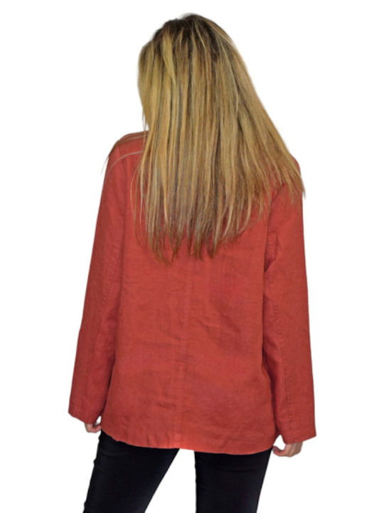 Morena Spain Women's Linen Long Sleeve Shirt Orange