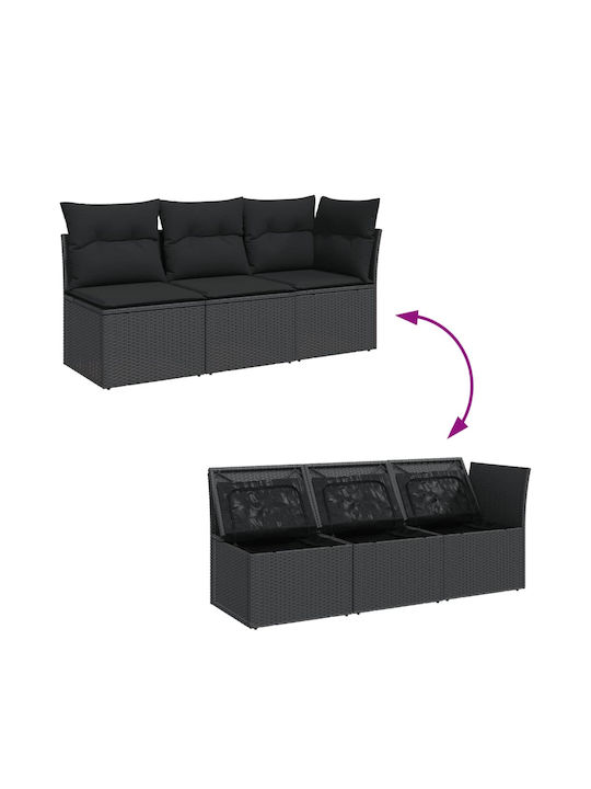 Three-Seater Outdoor Rattan Sofa with Chest and 55x55cm Cushions