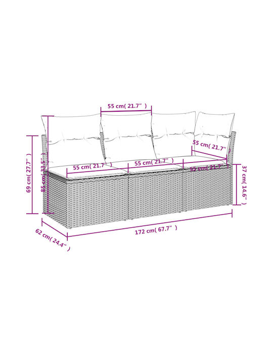 Three-Seater Outdoor Rattan Sofa with Chest and 55x55cm Cushions