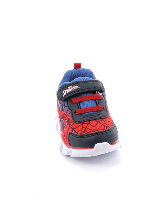 Spiderman Παιδικά Sneakers Ανατομικά με Σκρατς & Φωτάκια Μπλε