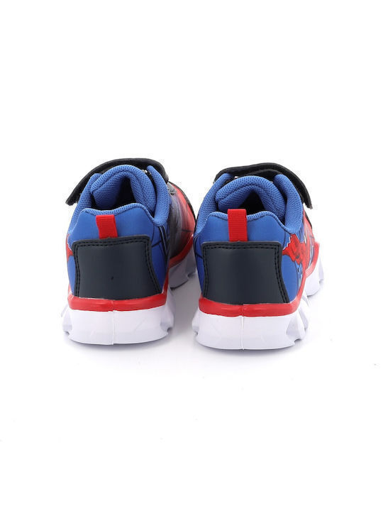 Spiderman Παιδικά Sneakers Ανατομικά με Σκρατς & Φωτάκια Μπλε