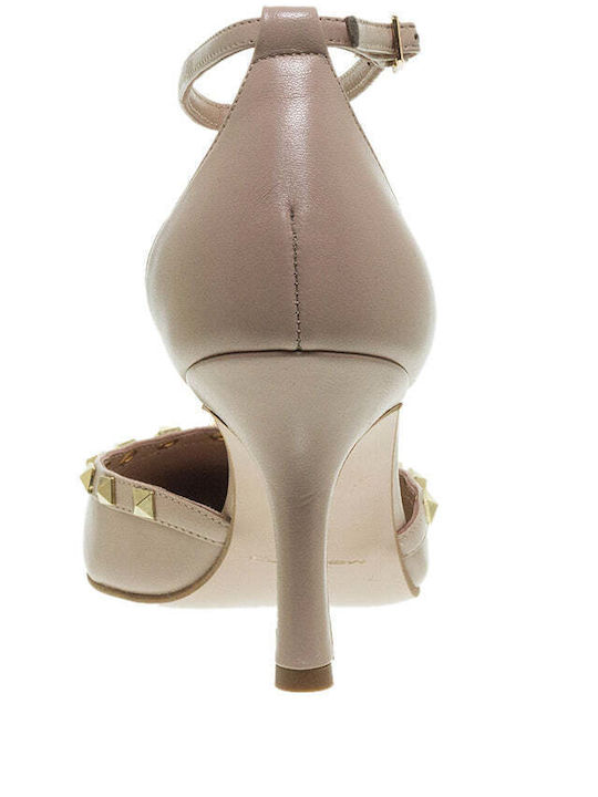Mourtzi Leather Biscuit Medium Heels with Strap