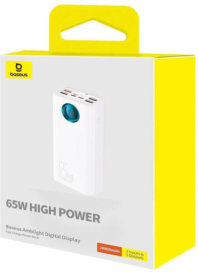 Baseus Amblight Power Bank 26800mAh 65W с 4 USB-A порта и 3 USB-C порта Бял