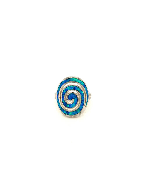 Women's Ring, Silver (925°), Spiral with Synthetic Opal - Blue