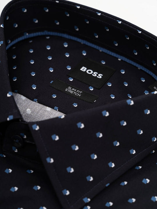 Hugo Boss Hank Long-sleeved Cotton Shirt Polka Dot Navy 50508345