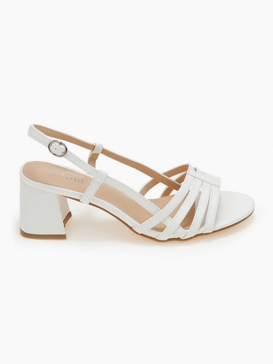 Issue Fashion Platform Women's Sandals White with Chunky Medium Heel