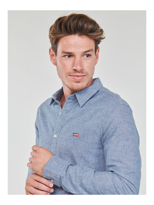 Battery Long-sleeved Denim Shirt Navy-peony