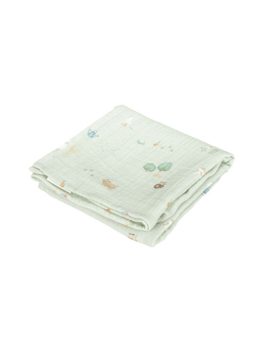 Little Dutch Little Farm/olive Muslin Swaddle Wrap Green 70x70cm.