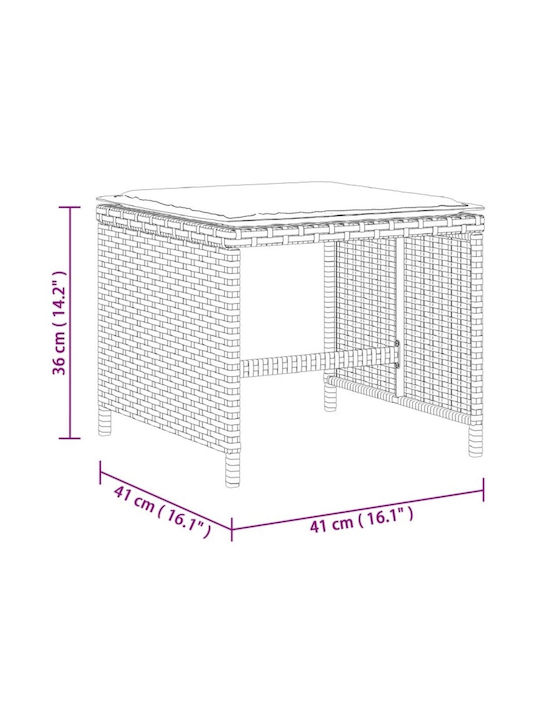 Garden Stool Cube Outdoor Rattan with Beige Cushion 4 Pieces 41x41x36cm