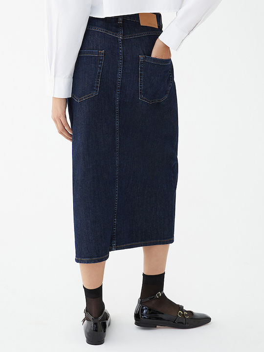 IBlues Denim High Waist Midi Skirt in Blue color