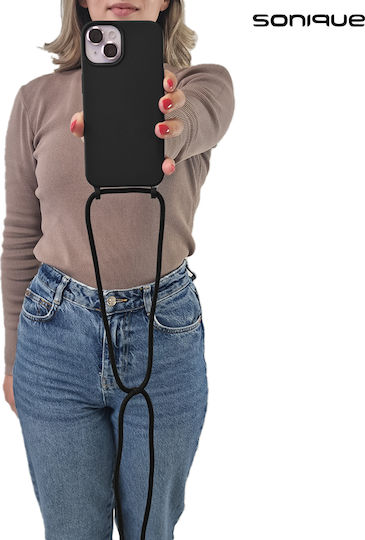 Sonique Umschlag Rückseite Silikon 0.5mm mit Band Schwarz (Galaxy A55)