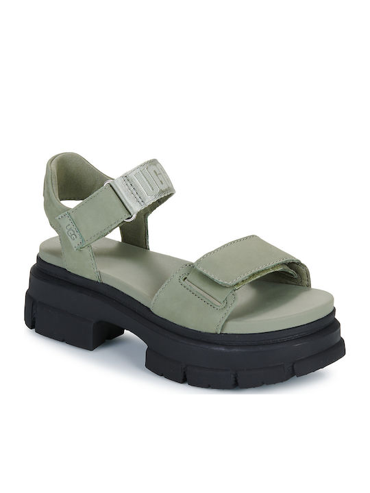 Ashton Leather Women's Flat Sandals in Khaki Color