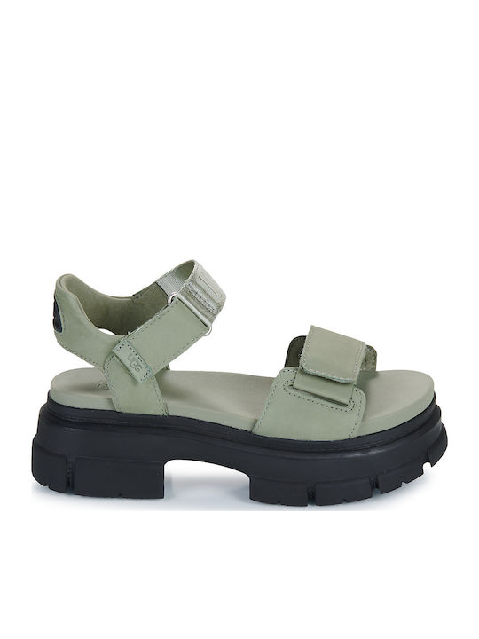 Ashton Leather Women's Flat Sandals in Khaki Color