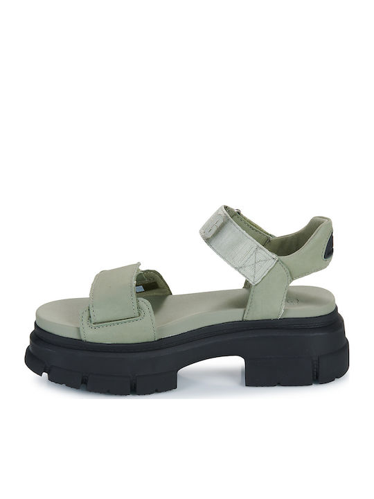 Ashton Leather Women's Flat Sandals in Khaki Color