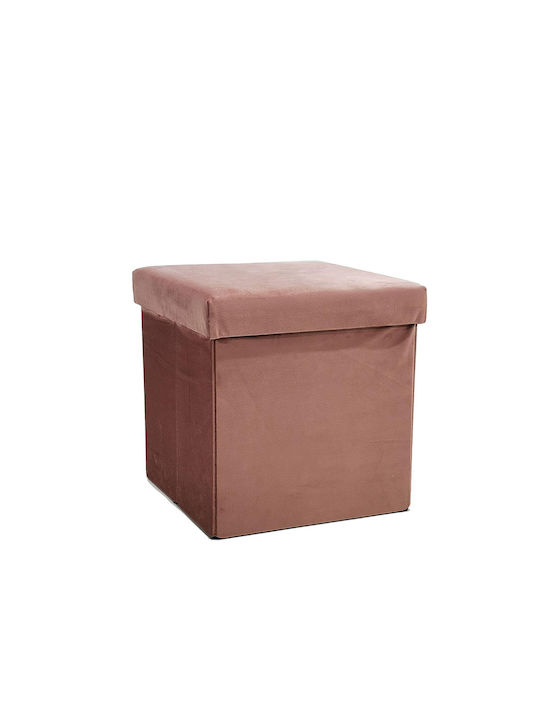 Stool For Living Room With Storage Space Upholstered with Velvet Pink 38x38x38cm