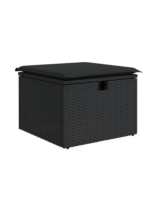 Stool Outdoor Rattan with Cushion Black 1pcs 55x55x37cm