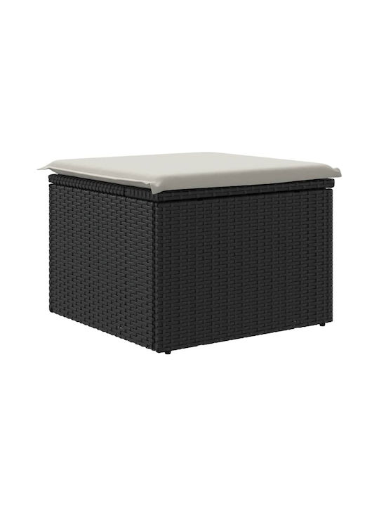 Garden Stool Cube Outdoor Rattan with Cushion Black 55x55x37cm