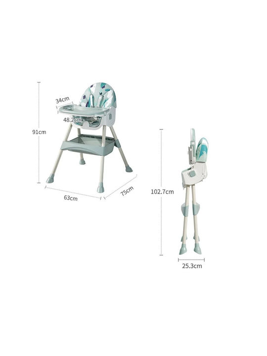 Dream House Foldable Baby Highchair 2 in 1 with Metal Frame & Leather Seat Green