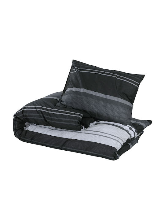 vidaXL Duvet Cover Set Cotton Single with Pillowcase 140x200 Black
