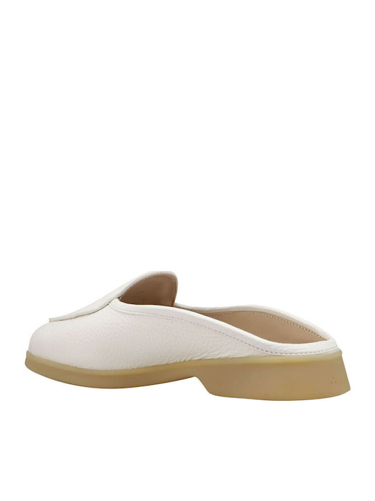 Flat Δερμάτινα Mules σε Λευκό Χρώμα