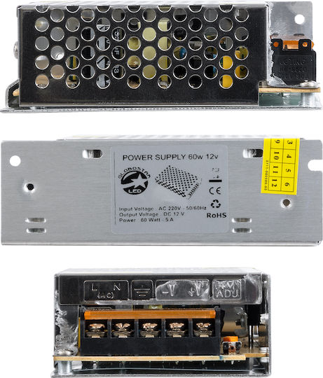 GloboStar Ρυθμιζόμενο Dimmable Τροφοδοτικό LED IP20 Ισχύος 60W με Τάση Εξόδου 12V