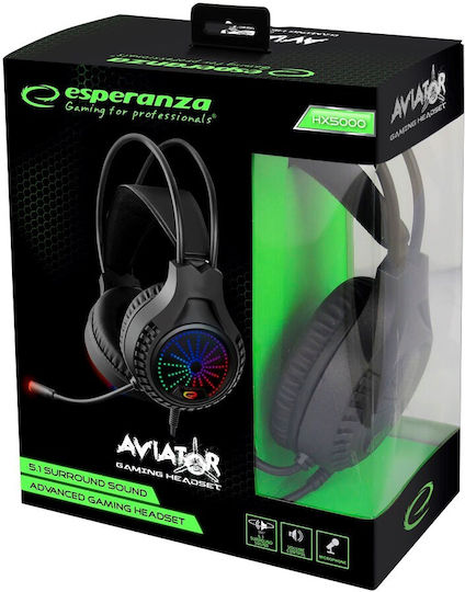 Esperanza EGH5000 Über Ohr Gaming-Headset mit Verbindung USB Schwarz